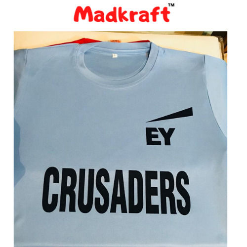 Lycra Cotton Fabric Grey Crusaders Printed Madkraft- Round Neck T-Shirt  Age Group: Adult