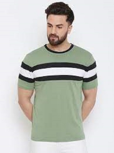 Mens Cotton Printed Round Neck T-Shirts - 220 GSM Regular Fit, Short Sleeves, Green Color