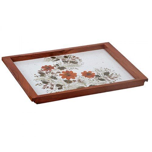 Wood Polished Rectangle Brown And White Printed Decorative Wooden Tray