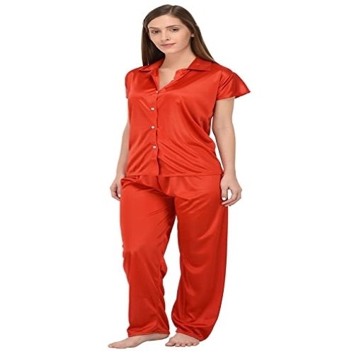 Relaxed And Comfortable And Tenderness Corner Stitch For Perfection Soft And Light Plain Satin Night Suit Used As Daily Wear