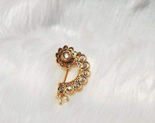 Amulets Skin Friendly Party Wear Fancy Traditional Gold Plated Artificial Stone Nose Pin For Women