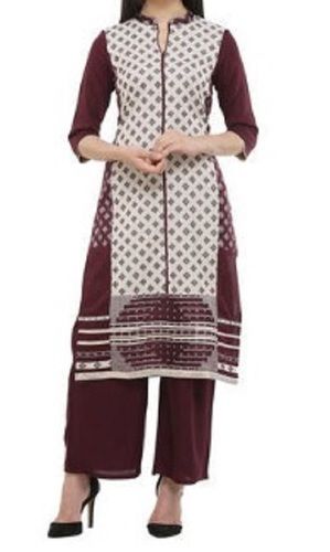 White And Brown Full Sleeves V Neck Printed Casual Wear Cotton Palazzo Suit