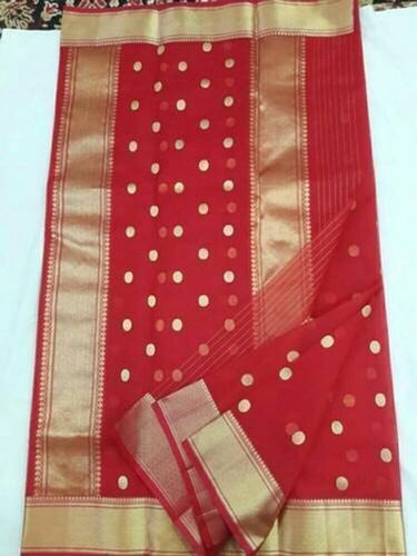 Red Zari Work Chanderi Silk Saree For Party Wear