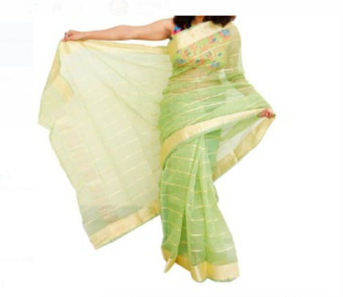 Comfortable And Washable Golden Border Design Green Chanderi Saree