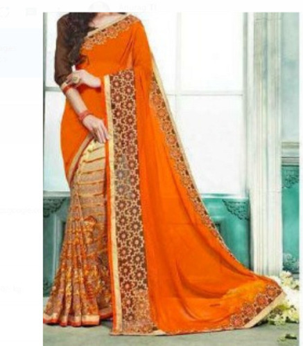 Buy Banarasi Organza Zari Handloom Orange Sarees Online – Sunasa