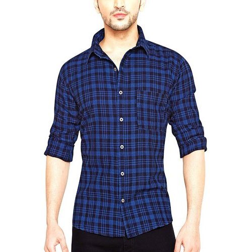 Cotton Full Sleeves Check Shirt - M L XL Sizes Blue Color | Breathable Washable Design for Casual and Formal Wear
