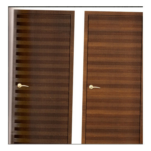 Brown Lightweight Striped Wooden Entrance Laminated Door With Right Side Lock Handle