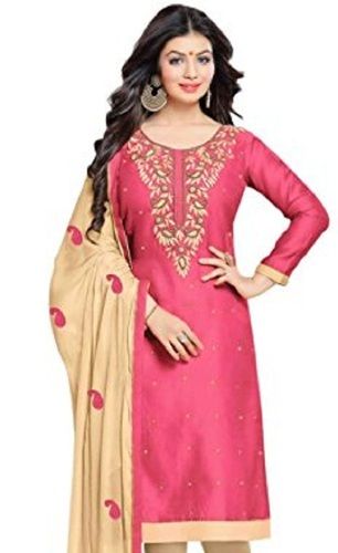 Pink Long Sleeves Embroidered Modern Kurti For Women