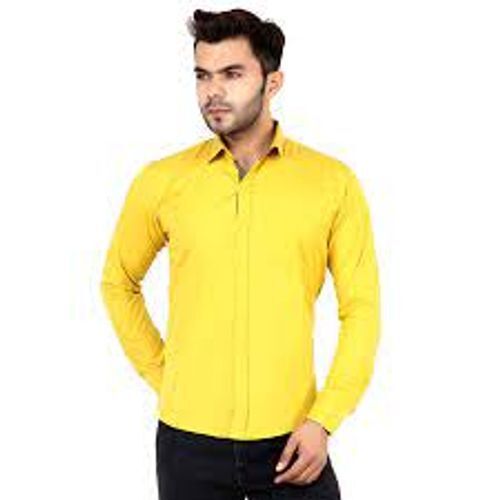 Men'S Plain Yellow Casual Cotton Fabric Full Sleeves Regular Fit Shirt  Collar Style: Straight