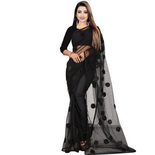 Black Net Fabric Party Wear Saree For Women