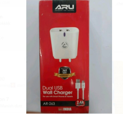 Rectangular Shaped Dual USB 50 Hz Frequency Mobile Charger - ABS Plastic Material, White Color , 1000 mAh Capacity for Rapid Charging