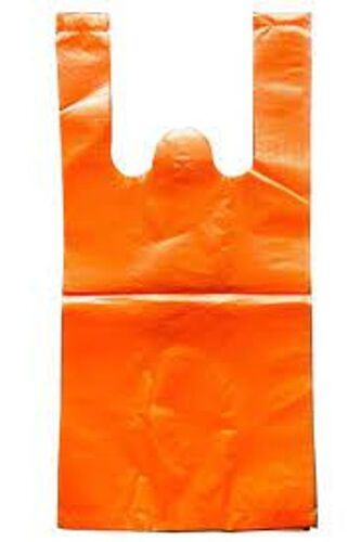 W Shape Handle Plain Orange Ldpe Plastic Carry Bags For Groceries, 51 Microns