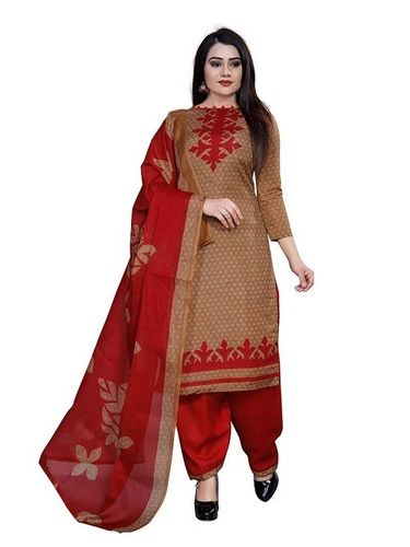 Maroon  And Brown Women Printed Pattern Comfortable Indian Style Fancy Salwar Kameez