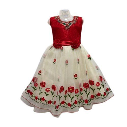 Floral Print Festive Wear Red With White Baby Girl Fancy Frock