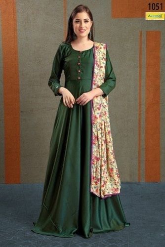 Green Plain Readymade Dress In Rayon 837KR31
