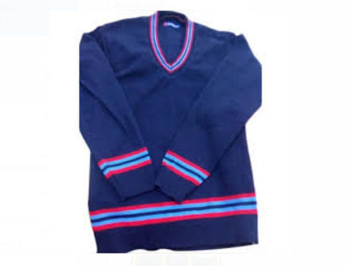 Washable And Breathable Multicolor Border Woolen Full Sleeves Kids School Sweater