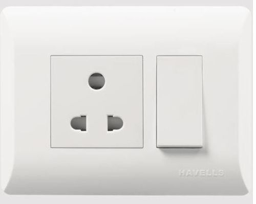 White 16 Ampere Rectangular Havells Modular Electrical Switch