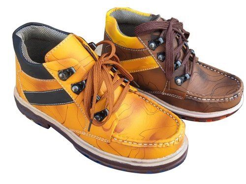 Brown Yellow Children Light Weight Easy To Wear Comfortable Lace Up Stylish Fancy Shoes