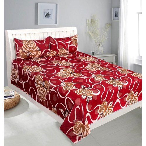 Soft Breathable Comfortable Printed Red Cotton Double Bed Sheet Size: Full