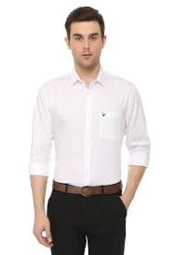 Full Sleeves Plain Cotton Formal White Shirt