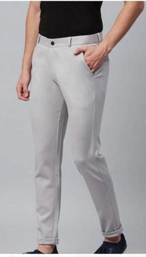 Elegant Light Grey Polycotton Regular Fit Solid Formal Trousers For Men