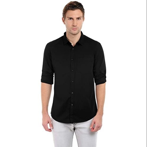 Men Lightweight Casual Wear Full Sleeve Straight Collar Plain Black Denim Shirts Age Group: 19