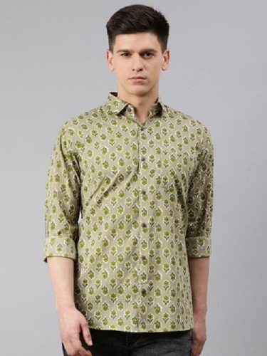 Men's Printed Cotton Full Sleeve Shirt - Classic Collar Neck, Customized Logo | Casual Wear for Summer, Sizes S-L, 21 Inch Shoulder
