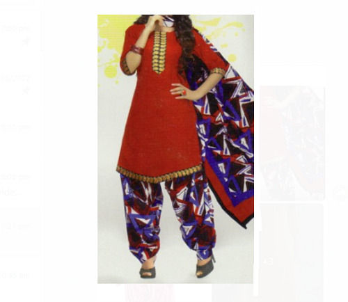 Indian Red Color Comfortable And Washable Cotton Fabric Plain Pattern Ladies Salwar Suit