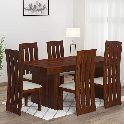 Termite Resistant Strong And Long Durable Brown Wooden Dining Table Set