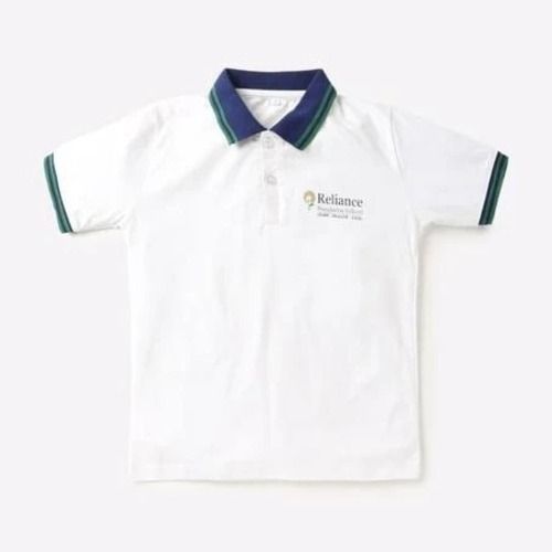 Plain 100 Percent Pure Cotton Short Sleeve Polo Neck White School Uniform T-Shirt