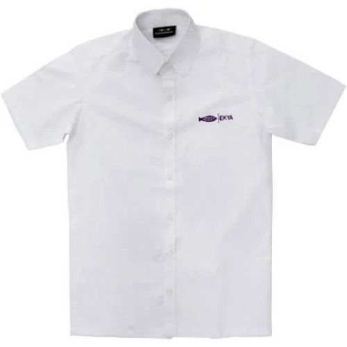 White Color Poly Cotton Fabric Short Sleeve Plain Shirt For Students School Uniform Collar Style: Straight