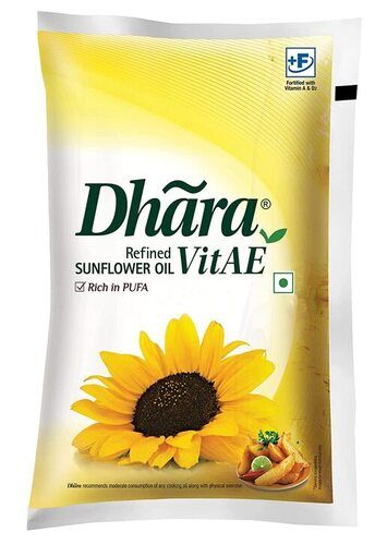 !00% Pure Natural Rich In Pufa Dhara Vita E Refined Sunflower Oil Pouch, 1l