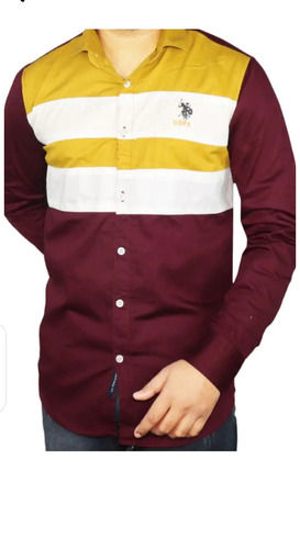 Men Maroon, Yellow White Slim Fit Color Blocked Pure Cotton Casual Shirt Collar Style: Spread