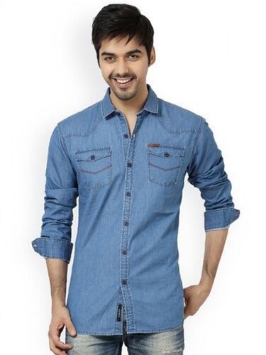 Mens Plain Blue Denim Shirts