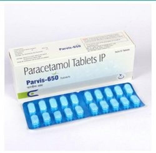 White Parvis-650 Paracetamol Tablets Ip Pack Of 10 X 10 Tablets