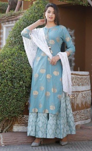 Women Stylish Elegant Look Beautiful Party Wear Blue Chiffon Kurti Length: 20-30 Inch (In)