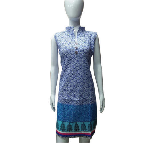 Women Stylish Skin Friendly Light Wight Breathable Blue Printed Cotton Kurti