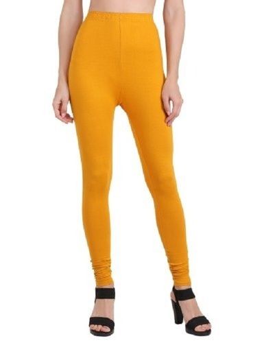 Yellow Shade Comfortable And Stretchable High Waist Cotton Lycra Churidar Leggings Bust Size: 34 Inch (In)