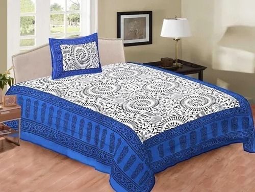 Breathable Blue White And Black Colour Cotton Printed Bed Sheet For Home 108 Cm Length