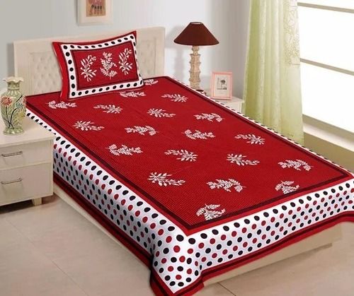 Breathable Comfortable And Washable Red And White With 1 Pillow Cover Printed Bedsheet