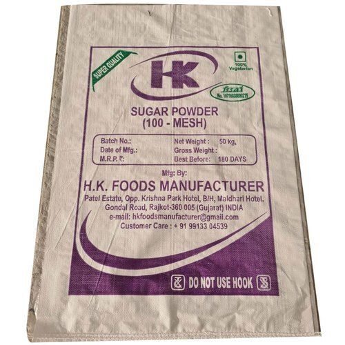 White Low Density And Very Lightweight Polypropylene Woven Sugar Bag