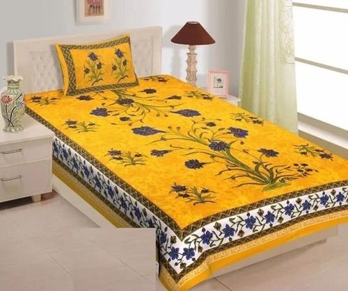 Breathable Yellow White And Blue Floral Printed 1 Pillow Cover 100% Pure Cotton Bed Sheet