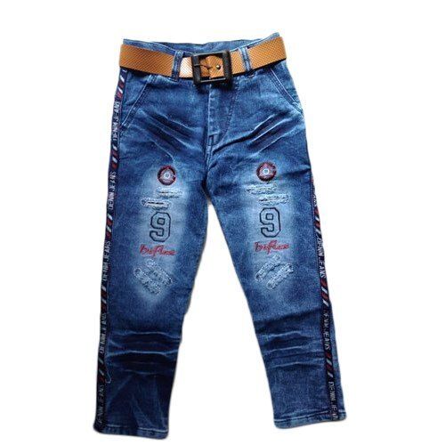 Children Light Weight And Comfortable Full Length Blue Printed Denim Jeans