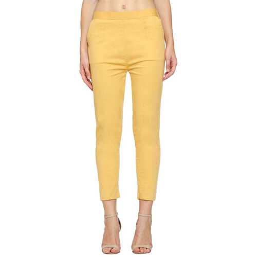 Yellow Comfortable Breathable And Fancy Plain Cotton Legging For Ladies 