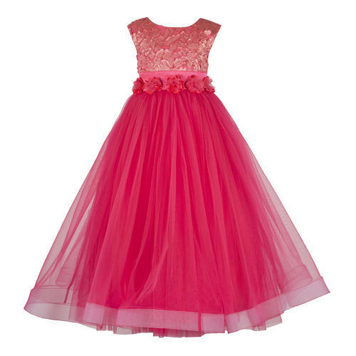 Chiffon Girls Light Weight And Comfortable Round Neck Stylish Pink Long Gown