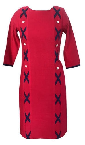 Cotswool Designer Kurti - Luxurious Cotton Blend Red Color Sizes S/L/XXL | Breathable No Fade Quick Dry 3-4th Sleeve Style Perfect for Casual and Formal Occasions