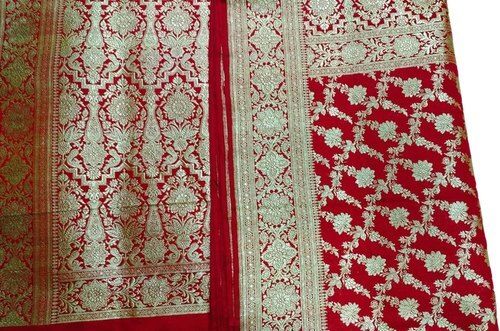 Brocade Grand Look Attractive Skin Friendly Red Printed And Embroider Banarasi Bridal Silk Saree