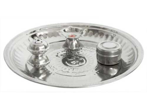 Light Weight Easy To Clean Long Lasting Silver Stainless Steel Pooja Thali