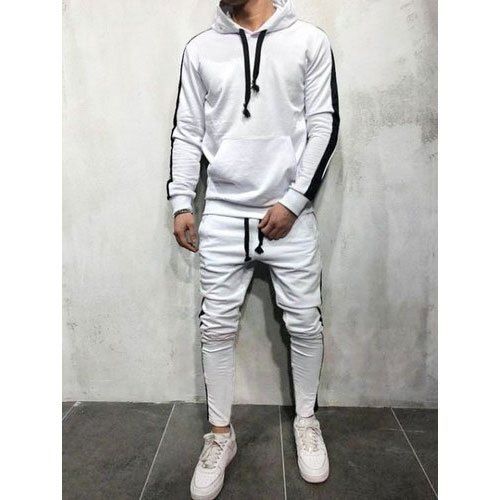 Men Full Sleeves Round Neck Comfortable To Wear White And Black Track Suit