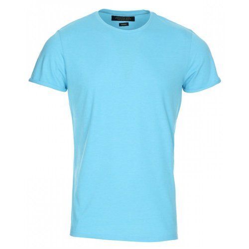 Sky Blue Breathable Plain Round Neck Half Sleeve Cotton T Shirts For Men